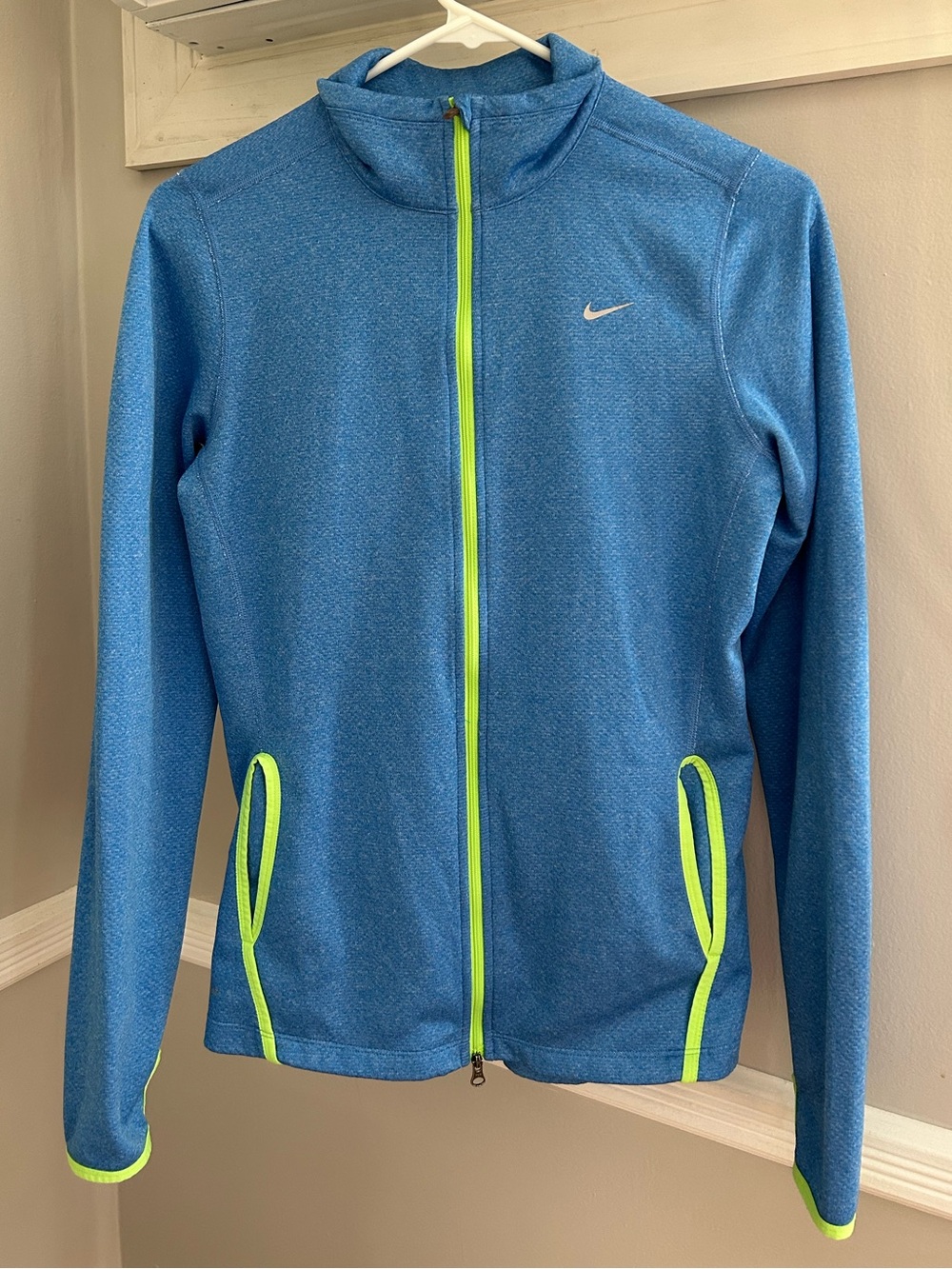 Nike Blue Full-Zip Jacket with Neon Yellow Trim